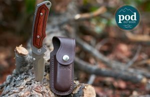 The Buck 277 Folding Alpha Hunter Knife With Rosewood Handle and Leather Sheath